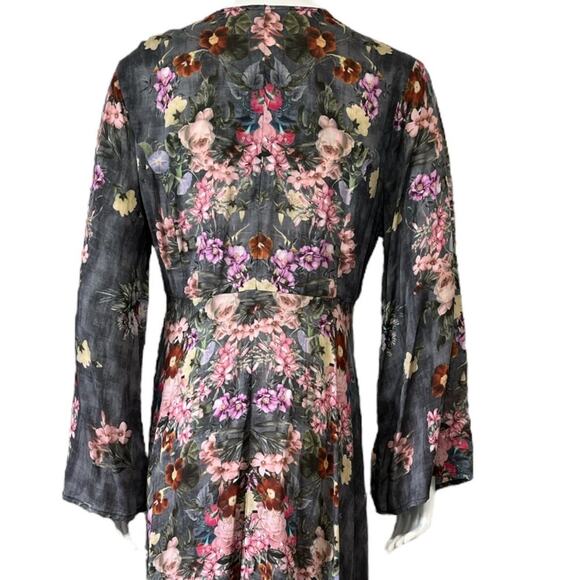 Feathers by Tolani Maxi Dress Sz M Clara Garden Floral Cement Gray Boho - Picture 7 of 15